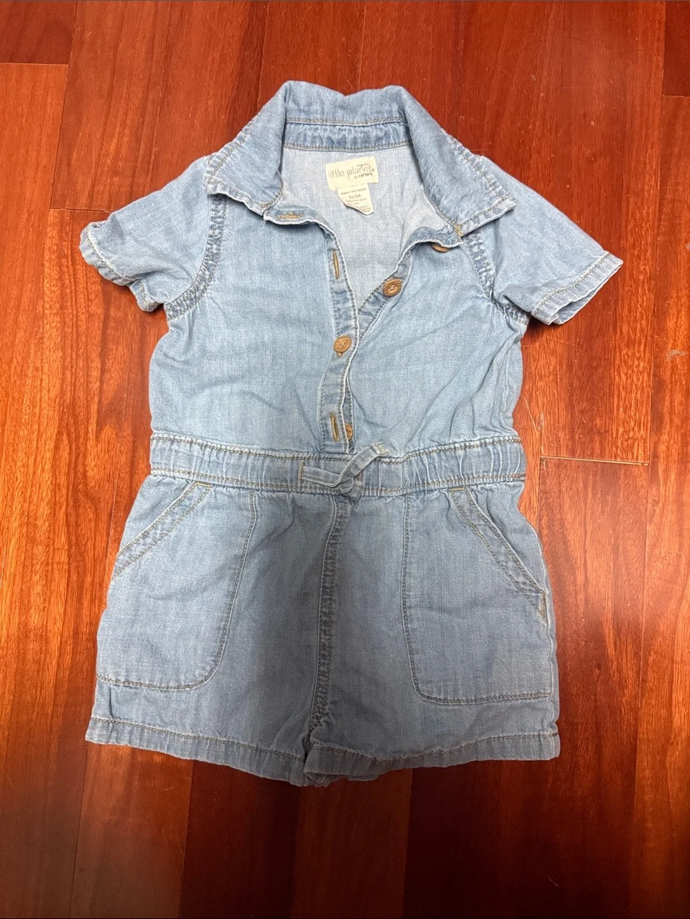 Light Blue Denim Short Romper - Kids